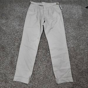 NEW $198 Brooks Brothers Pants Mens 38x34 Beige Chino Pleated Side Tab Adjusters
